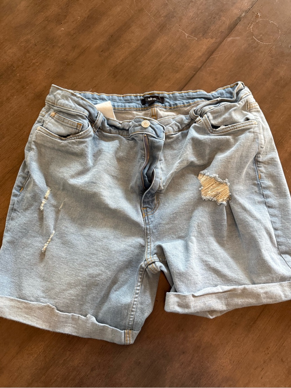 ellos Light Blue Distressed Denim Roll-Hem Shorts
